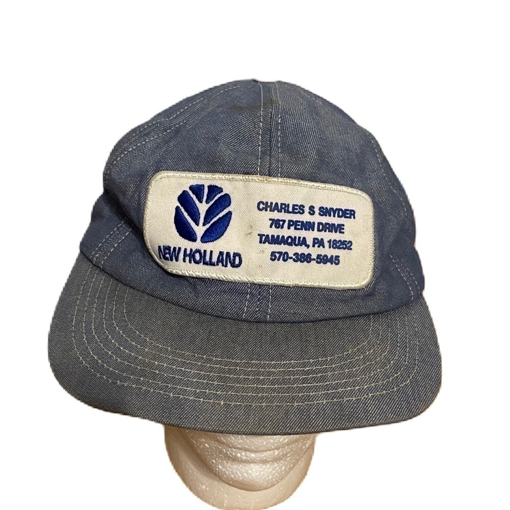 Vintage K Products New Holland Patch SnapBack Hat Tractor Farming Blue Denim